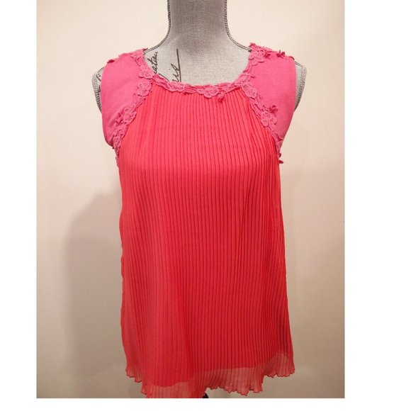 Edit by Jeanne Beker Coral Sleeveless Crepe Pleated Blouse - Picture 1 of 11